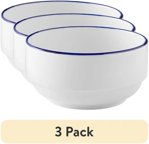 Mainstays Blue Rim Stoneware Bowl, 27oz, Blue and White, 3-Pack Mainstays Blue Rim Stoneware Bowl, 27oz, Blue and White, 3-Pack