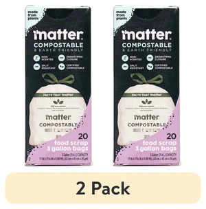 Matter 2 Pack Compostable 3-Gallon Drawstring Food Scrap Bags, 20 Count Matter 2 Pack Compostable 3-Gallon Drawstring Food Scrap Bags, 20 Count