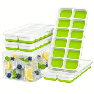 Ice Cube Tray with Lid and Bin, 4 Pack, 48 Cubes, Stackable Freezer Mold Ice Cube Tray with Lid and Bin, 4 Pack, 48 Cubes, Stackable Freezer Mold