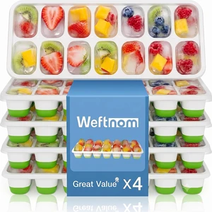 4 Pack Silicone Ice Cube Trays with Lids for Freezer, 56 Cubes 4 Pack Silicone Ice Cube Trays with Lids for Freezer, 56 Cubes