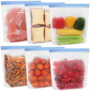 6 Pack Stand-Up Reusable Gallon Freezer Bags Dishwasher Safe 6 Pack Stand-Up Reusable Gallon Freezer Bags Dishwasher Safe