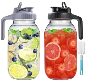 2 Pack 64 oz Glass Pitcher With Lid, Mason Jar Pitcher, 2 Quart Breast Milk Pitcher Jug with Flip Cap Leak Proof, Glass Sun Tea Jar for Ice Tea, Cold Brew Coffee, Breast Juices 2 Pack 64 oz Glass Pitcher With Lid, Mason Jar Pitcher, 2 Quart Breast Milk Pitcher Jug with Flip Cap Leak Proof, Glass Sun Tea Jar for Ice Tea, Cold Brew Coffee, Breast Juices
