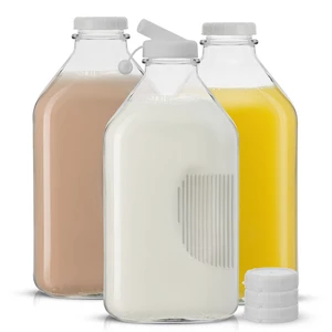 JoyJolt Glass Milk Bottles with Lids and Pourer 64 Oz, 3 Pack Airtight Heavy Duty Reusable Glass Bottles, Leakproof, BPA-Free, Food Grade, Dishwasher Safe Jug, Pitcher for Milk, Juice, and Water JoyJolt Glass Milk Bottles with Lids and Pourer 64 Oz, 3 Pack Airtight Heavy Duty Reusable Glass Bottles, Leakproof, BPA-Free, Food Grade, Dishwasher Safe Jug, Pitcher for Milk, Juice, and Water