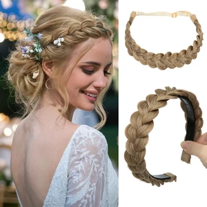 2PCs Braided Headbands Hair Piece for Women Synthetic Hair Hoops Head Bands Handmade Braid Hairband Accessories Elastic Stretch Headwrap Sand 2PCs Braided Headbands Hair Piece for Women Synthetic Hair Hoops Head Bands Handmade Braid Hairband Accessories Elastic Stretch Headwrap Sand