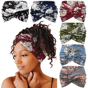 Wide Headbands for Women, 7'' Floral Printed Turban Headband Boho Hairband Twist Hair Accessories, 6 pack Wide Headbands for Women, 7'' Floral Printed Turban Headband Boho Hairband Twist Hair Accessories, 6 pack