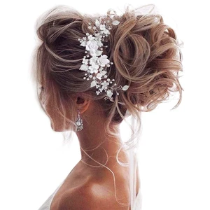 Flower Bride Wedding Hair Vine Pearl Bridal Hair Piece Leaf Hair Accessories Rhinestone Headband for Women (9inches) (Silver) Flower Bride Wedding Hair Vine Pearl Bridal Hair Piece Leaf Hair Accessories Rhinestone Headband for Women (9inches) (Silver)