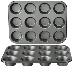 Nonstick Muffin Pan, Set of 2, Sturdy, Oven Safe, Bakes Evenly, Easy to Clean, 12 Cups, Gray, 13.9x10.55x1.22" Nonstick Muffin Pan, Set of 2, Sturdy, Oven Safe, Bakes Evenly, Easy to Clean, 12 Cups, Gray, 13.9x10.55x1.22"