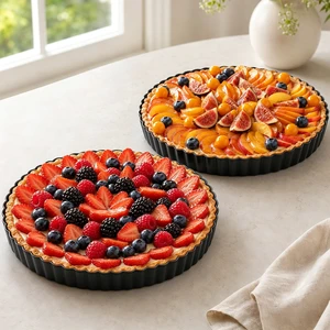 9 Inch Quiche Pans 2 Pack. Removable Bottom, Non-Stick Coating, Rugged Carbon Steel Baking Dish for Tart Quiche Pie. Metal Mold Gift for Women Wife Christmas Thanksgiving Party Festival Family 9 Inch Quiche Pans 2 Pack. Removable Bottom, Non-Stick Coating, Rugged Carbon Steel Baking Dish for Tart Quiche Pie. Metal Mold Gift for Women Wife Christmas Thanksgiving Party Festival Family