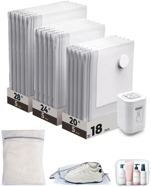 Vacuum Seal Storage Bags for Clothing Travel, 18 Pack Travel Essentials Bundle includes Laundry Bag & Waterproof Shoe Bag & TSA Approved Toiletry Bag, Hand Pump Included Vacuum Seal Storage Bags for Clothing Travel, 18 Pack Travel Essentials Bundle includes Laundry Bag & Waterproof Shoe Bag & TSA Approved Toiletry Bag, Hand Pump Included