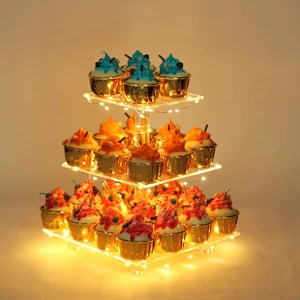 3 Tier Cupcake Stand with Yellow LED String Light for 24 Cupcakes 3 Tier Cupcake Stand with Yellow LED String Light for 24 Cupcakes
