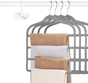 Gray Velvet Pants Hangers Space Saving, 4pc Non-Silp Pant Hanger, Jeans Slack Trousers Hangers, Multi Layer Clothes Hanger Closet Organizer Perfect for Pants,Trouser,Jeans Gray Velvet Pants Hangers Space Saving, 4pc Non-Silp Pant Hanger, Jeans Slack Trousers Hangers, Multi Layer Clothes Hanger Closet Organizer Perfect for Pants,Trouser,Jeans