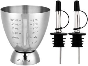 Stainless Steel Double Jigger with 2pcs Pourers, Professional Dual Scale Cocktail Measuring Cup & Precision Liquor Pourers Bar Tools & Home Bar Accessories for Bartending Stainless Steel Double Jigger with 2pcs Pourers, Professional Dual Scale Cocktail Measuring Cup & Precision Liquor Pourers Bar Tools & Home Bar Accessories for Bartending