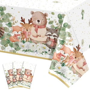 3 Pack Plastic Safari Baby Shower Tablecloth, Woodland Forest Party Supply 3 Pack Plastic Safari Baby Shower Tablecloth, Woodland Forest Party Supply