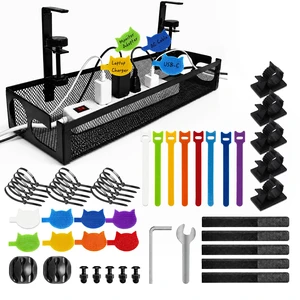 Under Desk Cable Management Tray, No Drill Clamp-On Metal Mesh Cable Tray, 15.35 Inch Under Desk Cable Tray with Cable Clips for Power Strip, Cords & Desk Setup Under Desk Cable Management Tray, No Drill Clamp-On Metal Mesh Cable Tray, 15.35 Inch Under Desk Cable Tray with Cable Clips for Power Strip, Cords & Desk Setup