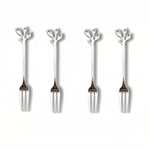 4-Piece Silver Mini Leaf Dessert Forks Set - 4.7" Elegant Stainless Steel Fruit, Appetizer, Cake & Salad Forks, Kitchen Accessory Wedding Party - Perfect for Cocktail Parties & Home Use 4-Piece Silver Mini Leaf Dessert Forks Set - 4.7" Elegant Stainless Steel Fruit, Appetizer, Cake & Salad Forks, Kitchen Accessory Wedding Party - Perfect for Cocktail Parties & Home Use