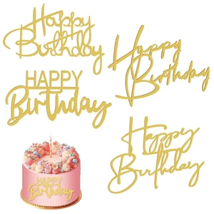 4 Pcs Happy Birthday Cake Toppers - 4 Styles Acrylic Gold Double-Sided Glitter Letters Cake Decorations for Photo Supply 4 Pcs Happy Birthday Cake Toppers - 4 Styles Acrylic Gold Double-Sided Glitter Letters Cake Decorations for Photo Supply