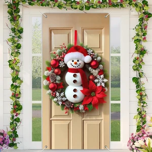 BlissYard Christmas Door Cover Snowman Pinecone 35x71 Inch Polyester BlissYard Christmas Door Cover Snowman Pinecone 35x71 Inch Polyester