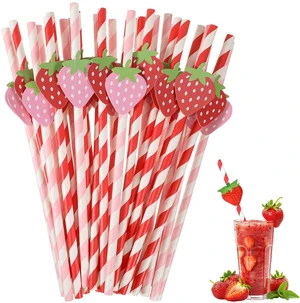 30 PCS Strawberry Paper Straws, Disposable Drinking Straws Red and White Striped Straw Cute Drinking Straw for Juice Cocktail Milkshake Birthday Baby Shower, Strawberry Party Decorations (Red & Pi 30 PCS Strawberry Paper Straws, Disposable Drinking Straws Red and White Striped Straw Cute Drinking Straw for Juice Cocktail Milkshake Birthday Baby Shower, Strawberry Party Decorations (Red & Pi