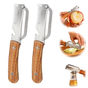 Vegetable Peeler, 3-in-1 Julienne Peeler with Wooden Handle and Bottle Opener, Multifunctional Kitchen Tool for Potato Carrot Cucumber Pumpkin Squash Fruit(2 Pack) Vegetable Peeler, 3-in-1 Julienne Peeler with Wooden Handle and Bottle Opener, Multifunctional Kitchen Tool for Potato Carrot Cucumber Pumpkin Squash Fruit(2 Pack)