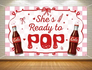 She's Ready to Pop Baby Shower Decorations Photo Booth Backdrop Red Bow Coquette Retro Soda Gender Reveal Birthday Party Background Banner Wall Decor She's Ready to Pop Baby Shower Decorations Photo Booth Backdrop Red Bow Coquette Retro Soda Gender Reveal Birthday Party Background Banner Wall Decor