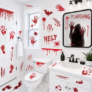 Halloween Bloody Handprint Footprint Wall & Window Stickers, Horror Decor Halloween Bloody Handprint Footprint Wall & Window Stickers, Horror Decor