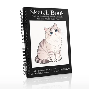 1 Pack Spiral Bound Sketchbooks (100 GSM Sketch Paper), 50 Sheets per Pack, 7.5" x 5.1" Sketchbook with Black Hard Cover for Painting, Drawing and Sketching 1 Pack Spiral Bound Sketchbooks (100 GSM Sketch Paper), 50 Sheets per Pack, 7.5" x 5.1" Sketchbook with Black Hard Cover for Painting, Drawing and Sketching