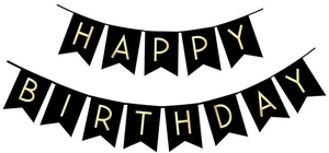 Fecedy Black Happy Birthday Bunting Banner with Shiny Gold Letters Pre-Strung No DIY for Birthday Party Decorations (Black) Fecedy Black Happy Birthday Bunting Banner with Shiny Gold Letters Pre-Strung No DIY for Birthday Party Decorations (Black)