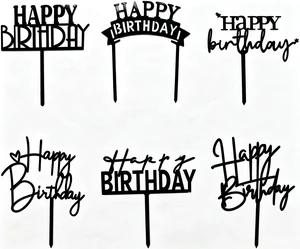 Black Birthday Cake Topper, 6pcs Acrylic Birthday Cake Toppers Happy Birth Cake Toppers for Party Decorations Black Birthday Cake Topper, 6pcs Acrylic Birthday Cake Toppers Happy Birth Cake Toppers for Party Decorations