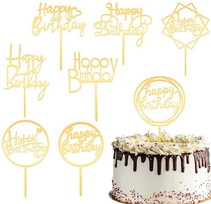 8 Packs Glitter Gold Happy Birthday Cake Toppers Acrylic Double-Sided Set 8 Packs Glitter Gold Happy Birthday Cake Toppers Acrylic Double-Sided Set