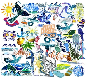 Beach Stickers 50pcs, Cartoon VSCO Blue Surfing Sun Waves Turtle Stickers for Laptop Water Bottle Decals, Aesthetic Vinyl Decals for Girls, as Gifts (Beachsurfing) Beach Stickers 50pcs, Cartoon VSCO Blue Surfing Sun Waves Turtle Stickers for Laptop Water Bottle Decals, Aesthetic Vinyl Decals for Girls, as Gifts (Beachsurfing)