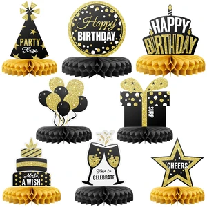Happy Birthday Table Decoration Centerpieces - 8 Pieces, Black & Gold - Double-Sided Happy Birthday Centerpieces for Tables - Party Supplies for Elegant Birthday Decorations - by PixiPy Happy Birthday Table Decoration Centerpieces - 8 Pieces, Black & Gold - Double-Sided Happy Birthday Centerpieces for Tables - Party Supplies for Elegant Birthday Decorations - by PixiPy