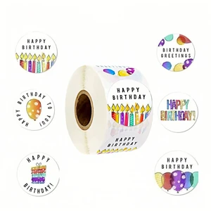 Happy Birthday Stickers, Round, Waterproof, Self-Adhesive, Multicolor, Cartoon, 1.5" Round 500 Labels Per Roll Sticker, Perfect for Party Decoration and Gift Boxes Happy Birthday Stickers, Round, Waterproof, Self-Adhesive, Multicolor, Cartoon, 1.5" Round 500 Labels Per Roll Sticker, Perfect for Party Decoration and Gift Boxes