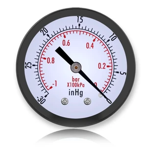 Mini Vacuum Pressure Gauge, 1/4" BSPT Thread, 0~-30inHg/0~-1bar Range, Scale Vacuum Gauge for Water, Oil, Air Mini Vacuum Pressure Gauge, 1/4" BSPT Thread, 0~-30inHg/0~-1bar Range, Scale Vacuum Gauge for Water, Oil, Air