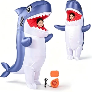 LICAEVEY Inflatable Costume Suit, Funny Blow Up Animal Costume for Adult with Battery Powered Fan, Gray White Inflatable Fish Cosplay for Halloween Party, Water Proof LICAEVEY Inflatable Costume Suit, Funny Blow Up Animal Costume for Adult with Battery Powered Fan, Gray White Inflatable Fish Cosplay for Halloween Party, Water Proof