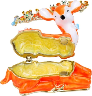 LICAEVEY Enamel Flower Deer Jewelry Trinket Box, Hand Painted Hinged Box with Closure, Alloy Organizer for Rings Earrings, Desktop Decor, Sika Deer Figurine Gift LICAEVEY Enamel Flower Deer Jewelry Trinket Box, Hand Painted Hinged Box with Closure, Alloy Organizer for Rings Earrings, Desktop Decor, Sika Deer Figurine Gift