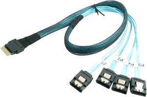 cablecc Slim Line SAS 4.0 SFF-8654 4i 38pin Host to 4 SATA 7pin Target Hard Disk Fanout Raid Cable 50cm cablecc Slim Line SAS 4.0 SFF-8654 4i 38pin Host to 4 SATA 7pin Target Hard Disk Fanout Raid Cable 50cm