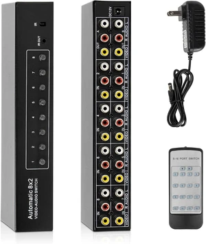 8-Way Composite AV RCA Switcher, 8 in 2 Out Automatic Switch Box 8-Way Composite AV RCA Switcher, 8 in 2 Out Automatic Switch Box