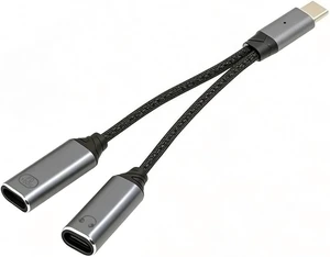 cablecc USB-C to Dual-C Female Audio DAC AUX Music 16bit 48kHz & 100W PD Power Cable for Laptop Tablet Phone cablecc USB-C to Dual-C Female Audio DAC AUX Music 16bit 48kHz & 100W PD Power Cable for Laptop Tablet Phone