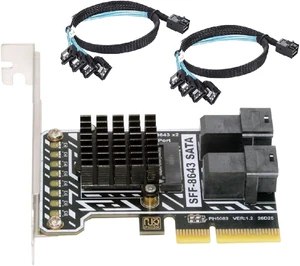 cablecc PCIE 4.0 4X to Dual SFF8643 8-Port SATA 3.0 6Gbps Storage Expansion Adapter Card with Two Cables cablecc PCIE 4.0 4X to Dual SFF8643 8-Port SATA 3.0 6Gbps Storage Expansion Adapter Card with Two Cables