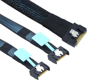 Slimline SAS SFF-8654 8I to Dual MCIO 4I Server Cable with Anti-Misplug Full Cover Design, 16G High-Speed Copper Wire Harness (0.8M/31.49in) Slimline SAS SFF-8654 8I to Dual MCIO 4I Server Cable with Anti-Misplug Full Cover Design, 16G High-Speed Copper Wire Harness (0.8M/31.49in)