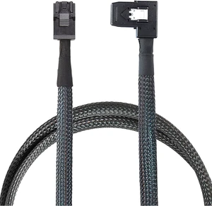 Mini SAS HD SFF-8643 4i to SAS SFF-8087 Right Angle Cable High Speed Internal Server Connection Cable, 30AWG, 10 Ohm (0.5M) Mini SAS HD SFF-8643 4i to SAS SFF-8087 Right Angle Cable High Speed Internal Server Connection Cable, 30AWG, 10 Ohm (0.5M)