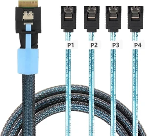 Slimline SAS SFF 8654 4i to 4 SATA Cable Server Storage Cable0.5M/19.68in Slimline SAS SFF 8654 4i to 4 SATA Cable Server Storage Cable0.5M/19.68in