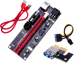 PCIe 1X to 16X GPU Riser Extension Cable with USB 3.0 PCI Express Riser Adapter, 6 Pin Power for Desktop PC and GPU Vertical Mount (with Red Cable) PCIe 1X to 16X GPU Riser Extension Cable with USB 3.0 PCI Express Riser Adapter, 6 Pin Power for Desktop PC and GPU Vertical Mount (with Red Cable)