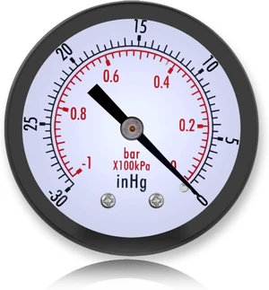 Mini Vacuum Pressure Gauge, 1/4" BSPT Thread, 0~-30inHg/0~-1bar Range, Scale Vacuum Gauge for Water, Oil, Air Mini Vacuum Pressure Gauge, 1/4" BSPT Thread, 0~-30inHg/0~-1bar Range, Scale Vacuum Gauge for Water, Oil, Air