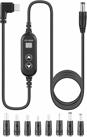 GELRHONR 100W 90 Grad USB-C to DC PD Trigger Cord 5525mm 8 Tips Fast Charge GELRHONR 100W 90 Grad USB-C to DC PD Trigger Cord 5525mm 8 Tips Fast Charge