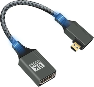 GELRHONR 8K Right Angle Micro HDTV to HDTV Adapter, 8K@60Hz, 4K@120Hz, HDTV2.1 Female to Micro Male Adapter Cable for Camera, Monitor, Laptop (Right Angle) GELRHONR 8K Right Angle Micro HDTV to HDTV Adapter, 8K@60Hz, 4K@120Hz, HDTV2.1 Female to Micro Male Adapter Cable for Camera, Monitor, Laptop (Right Angle)