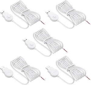 SinLoon USB Dimmer Switch Cable White Stepless Dimming 5V2A Power Cord with On/Off Switch, USB Male to Tinned Bare Wires, Single-Button Control for LED Strip/Table Lamp/Night Light (1.5M/5PCS) SinLoon USB Dimmer Switch Cable White Stepless Dimming 5V2A Power Cord with On/Off Switch, USB Male to Tinned Bare Wires, Single-Button Control for LED Strip/Table Lamp/Night Light (1.5M/5PCS)