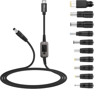 SinLoon PD to DC Converter Cable | 100W Adjustable Voltage (5V/9V/12V/15V/20V) Type-C Male to DC5521 Male | 10-in-1 Adapter Heads | 1.2m Black Braided Cable SinLoon PD to DC Converter Cable | 100W Adjustable Voltage (5V/9V/12V/15V/20V) Type-C Male to DC5521 Male | 10-in-1 Adapter Heads | 1.2m Black Braided Cable