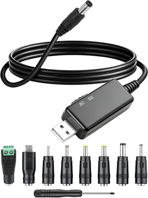 GELRHONR 1m 5V USB to DC 5.5x2.1mm 9V / 12V LED Display Cable with 8 Tips GELRHONR 1m 5V USB to DC 5.5x2.1mm 9V / 12V LED Display Cable with 8 Tips