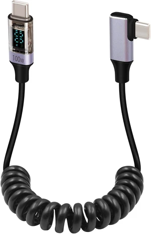 GELRHONR Coiled USB C to USB C Cable with LED Display, 90 Degree PD 100W Fast Charging Retractable USBC Cord for Phones, Tablets, Power Bank and More (90 Degree C to C) GELRHONR Coiled USB C to USB C Cable with LED Display, 90 Degree PD 100W Fast Charging Retractable USBC Cord for Phones, Tablets, Power Bank and More (90 Degree C to C)